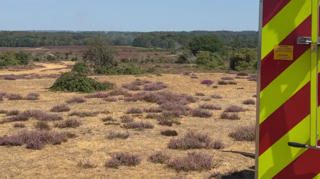 Heath with smoke in the distance