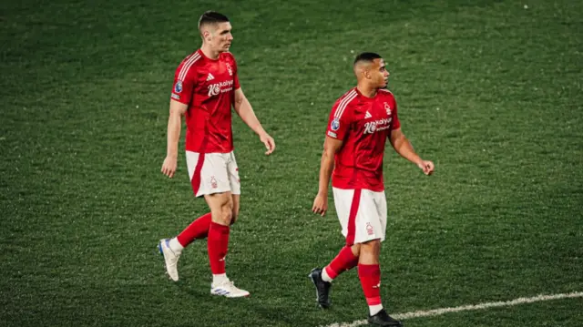 Nikola Milenkovic of Nottingham Forest and Murillo of Nottingham Forest