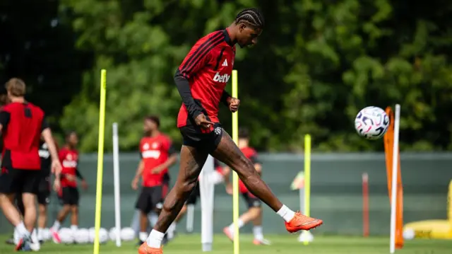 Marcus Rashford of Manchester United in action during a first team training session