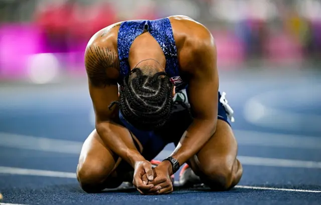 Samuel Bennett of Great Britain and Northern Ireland after competing in the men's 110m hurdles final during day three of the European Athletics Championships 2026 at Alexander Stadium in Birmingham, England