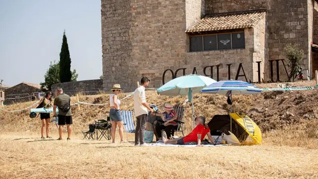 Several people are setting up their telescopes in the run-up to the total solar eclipse on 12 August 2026 in Villalibado, Burgos, Castile and Leon, Spain.