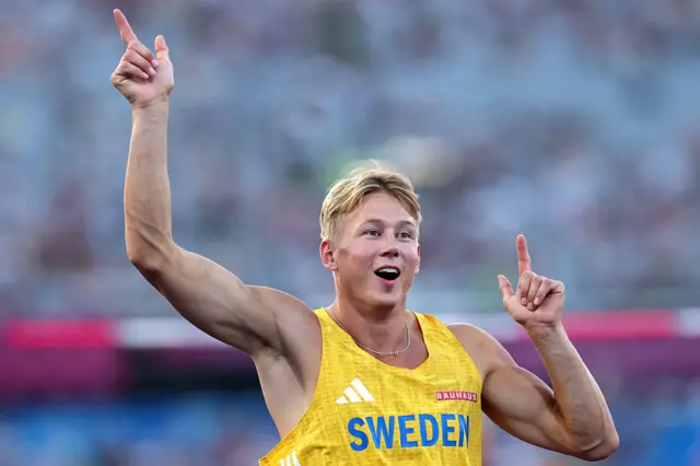 Emil Uhlin of Team Sweden celebrates as he competes