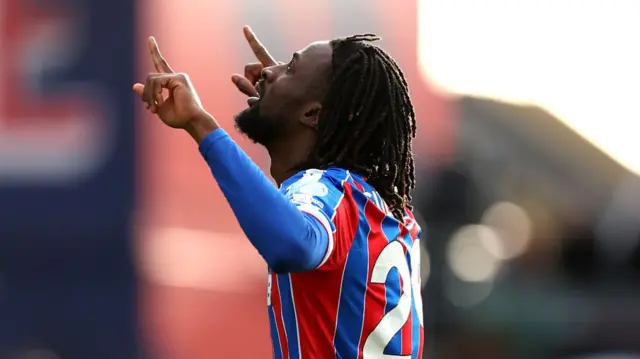 Evann Guessand of Crystal Palace celebrates scoring his team's first goal with during the Premier League match between Crystal Palace and Wolverhampton Wanderers