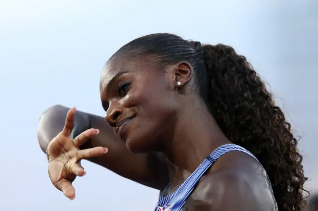 Dina Asher-Smith of Team Great Britain gestures a