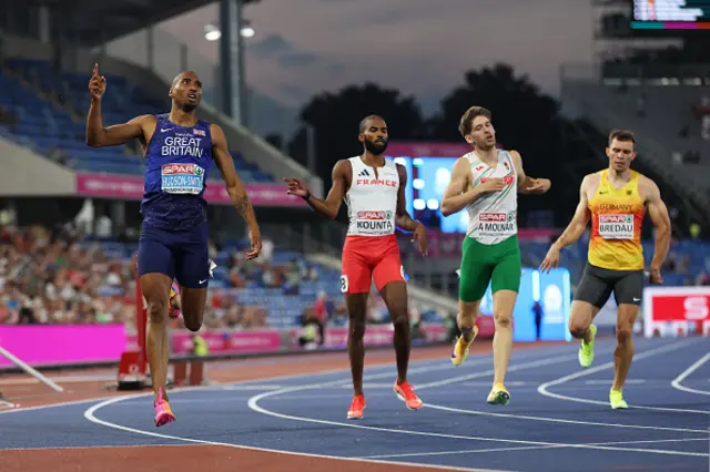 Gold medallist, Matthew Hudson-Smith of Team Great Britain, celebrates after victory in the Men's 400m Final during day three of the 27th European Athletics Championships at Alexander Stadium on August 12, 2026 in Birmingham, England