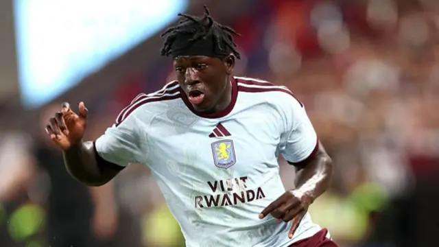 FC BBrian Madjo of Aston Villa runs with the ball during the Audi Football Summit 2026 match between FC Bayern München and Aston Villa at Kai Tak Stadium on August 07, 2026 in Hong Kong, China.