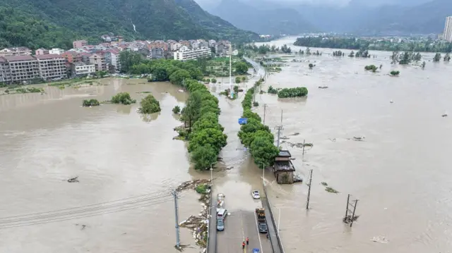 Aerial shot of a flooded area