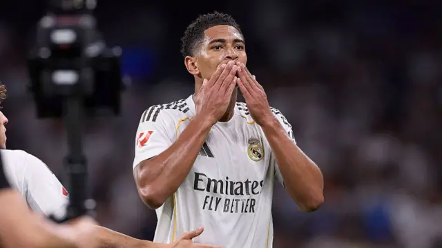 Jude Bellingham of Real Madrid CF celebrates a goal during the LaLiga