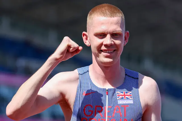 Ben celebrates qualifying for the final of the Men's 800m event during Day Three