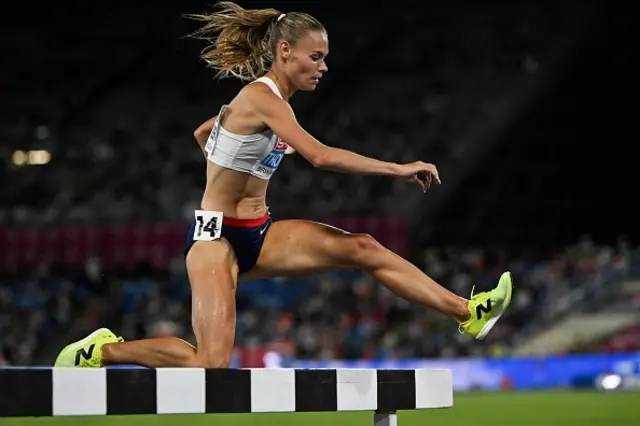 Britain's Elise Thoner competes in the women's 3000m steeplechase