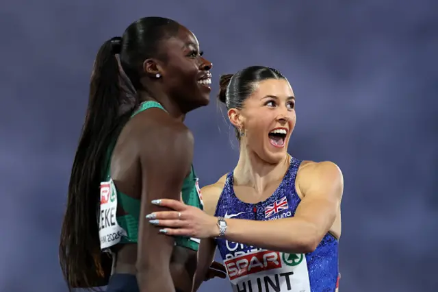 Gold medalist Amy Hunt of Team Great Britain and Silver medallist Rhasidat Adeleke