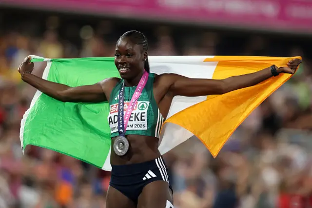 Silver medalist Rhasidat Adeleke of Team Ireland poses