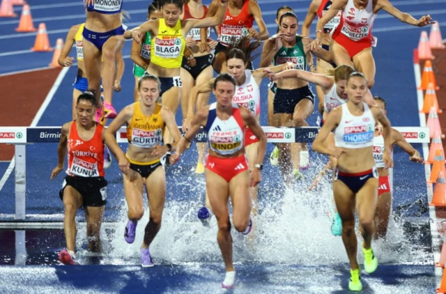 Great Britain's Elise Thorner, France's Alice Finot, Germany's Olivia Gurth and Turkey's Derya Kunur