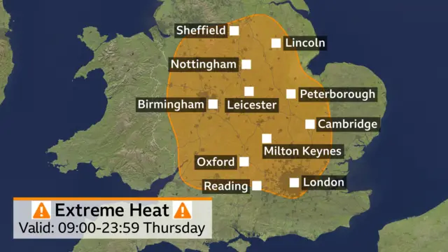 A map showing an amber warning - updated to cover more parts of western England