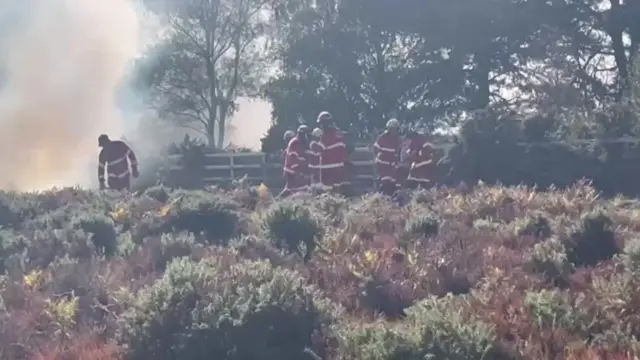 A group of firefighters seen tackling teh spreading blaz