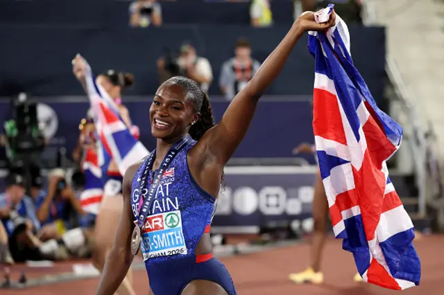 Bronze medalist Dina Asher-Smith of Team Great Britain