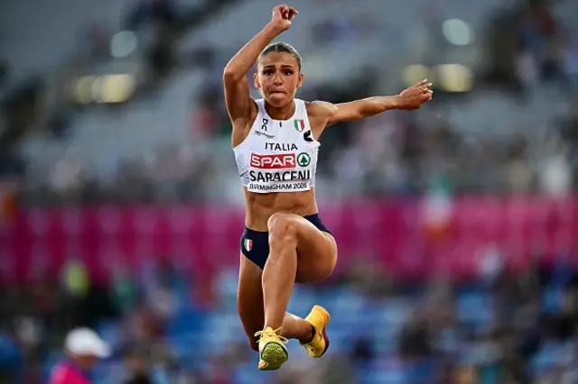 Italy's Erika Giorgia Anoeta Saraceni competes in the women's triple jump