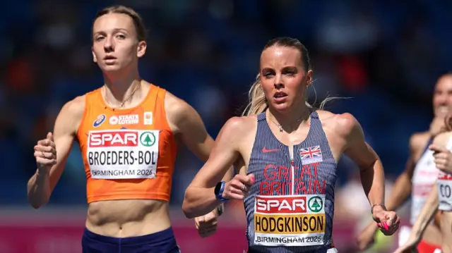 Keely Hodgkinson of Team Great Britain competes in the Women's 800 Metres Semi-Finals on during day four of the 27th European Athletics Championships at Alexander Stadium on August 13, 2026 in Birmingham, England.
