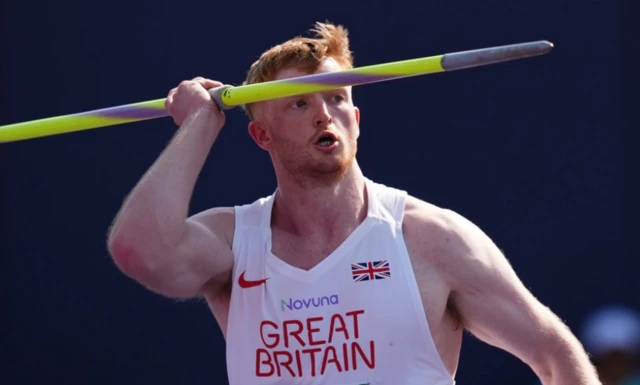 Ben East of Great Britain during the Men's Javelin Throw Qualification on day four