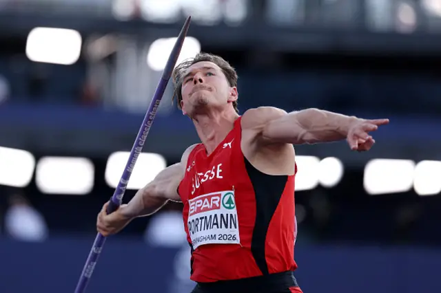 Nino Portmann of Team Switzerland competes in the Javelin