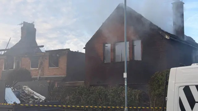 Fire crews at the scene of a blaze on Sandy Road, Stoke--on-Trent