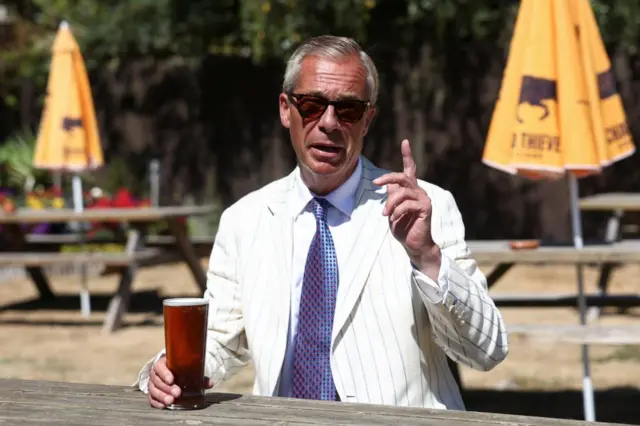 Nigel Farage pictured earlier today