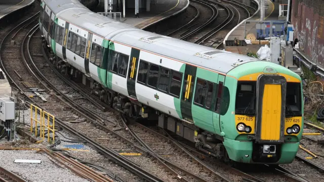 A Southern Rail train on the move.