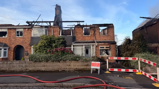 Fire crews at the scene of a blaze on Sandy Road, Stoke--on-Trent
