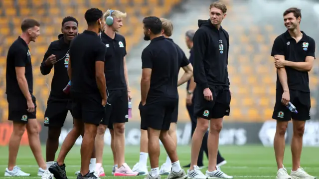 Blackburn Rovers players on the pitch at Molineux before their game against Wolves