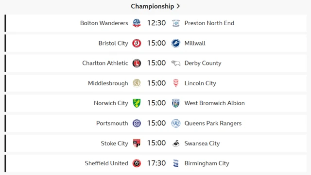 A list of today's Championship fixtures