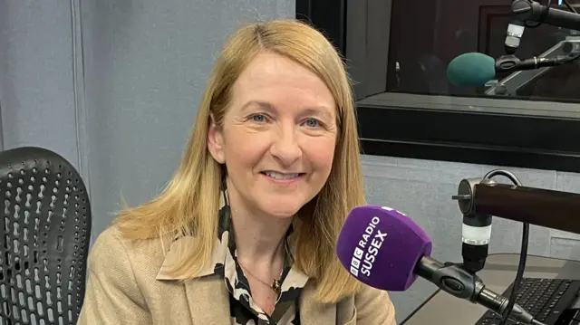 Katy Bourne in a radio studio.