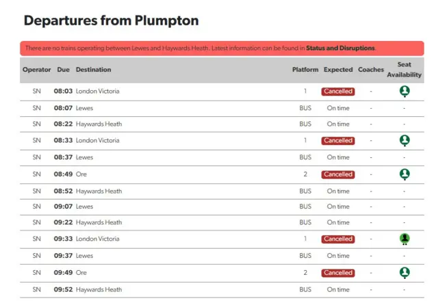 Live departure board at Plumpton station