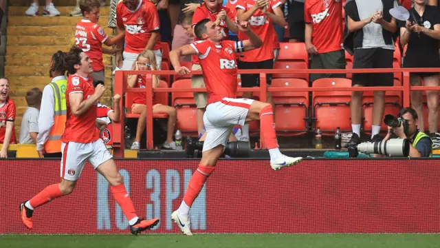 Charlton Athletic's Lloyd Jones celebrates scoring their side's first goal of the game during the Sky Bet Championship match at The Valley, London