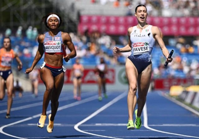 Italy's Alessia Pavese and Great Britain's Imani Lansiquot in action