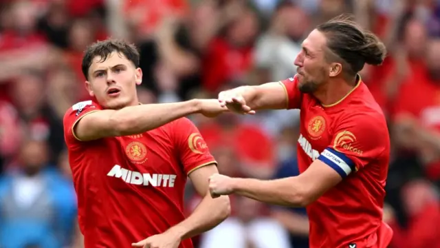 Middlesbrough's Will Lankshear (left) celebrates scoring their side's first goal of the game during the Sky Bet Championship match at the Riverside Stadium, Middlesbrough