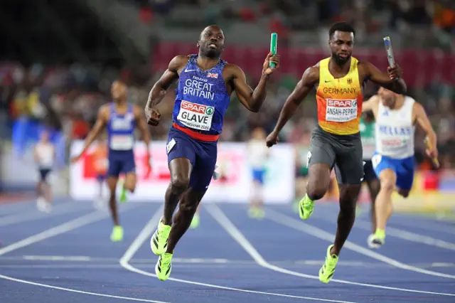 Romell Glave of Team Great Britain crosses the finish line