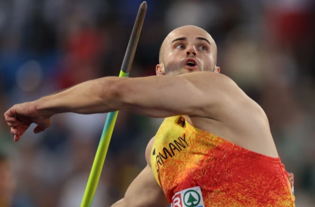 Julian Weber of Germany competes in the Men's Javelin Throw Final
