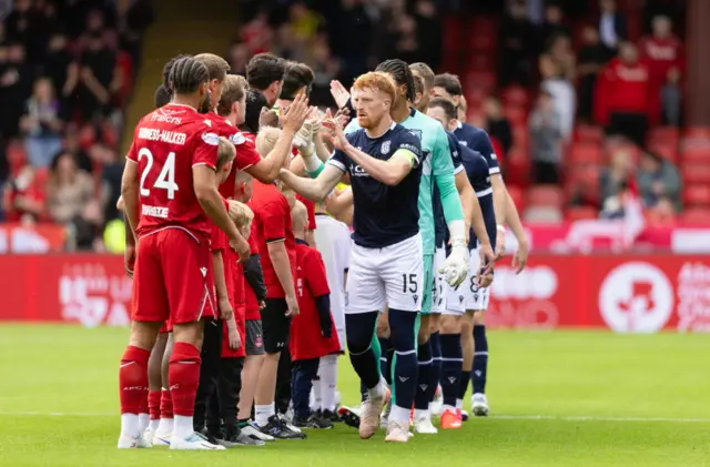 Aberdeen and Dundee players shake hands before kick-off