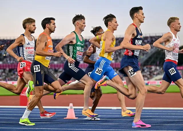Jack O'Leary of Ireland, centre, competes in the men's 10,000m final