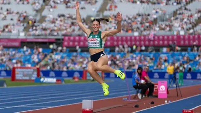 Kate O'Connor of Ireland competes in the Women's Long Jump Heptathlon