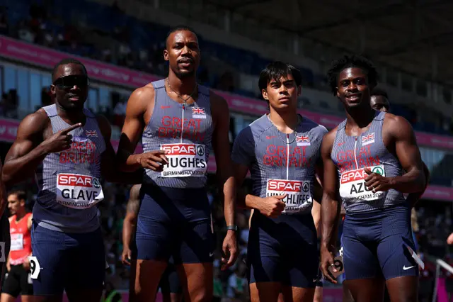 Romell Glave, Zharnel Hughes, Louie Hinchliffe and Jeremiah Azu of Team Great Britain