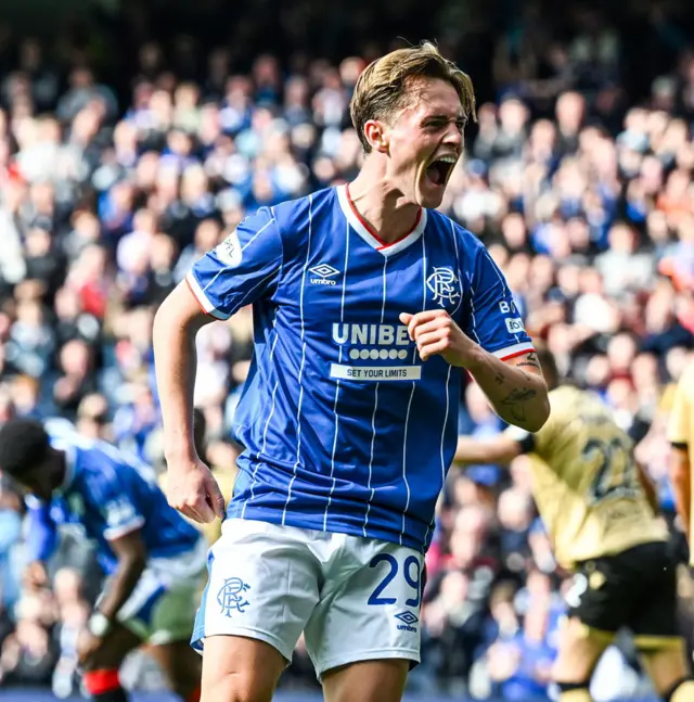 James Penrice celebrates his debut Rangers goal
