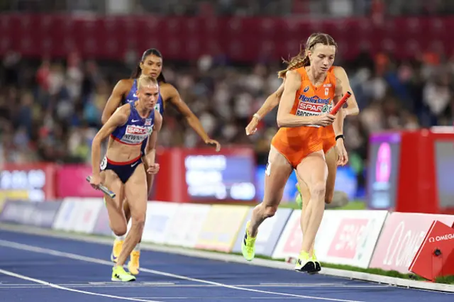 Femke Broeders-Bol of Team Netherlands competes in the Women's 4x400m Relay Final