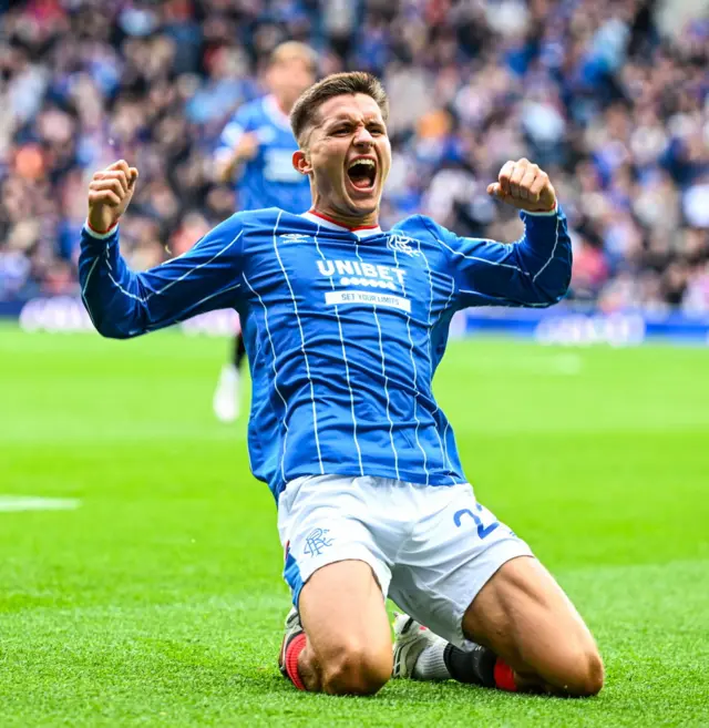 Vanja Dragojevic celebrates his first Rangers goals