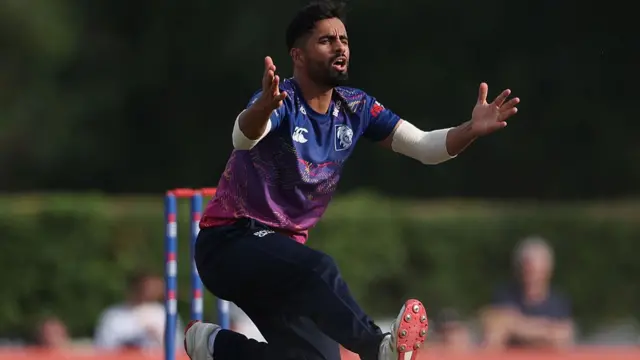 Shaf Ghafari appeals for lbw