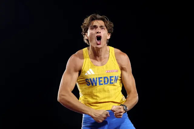 Armand Duplantis of Team Sweden celebrates