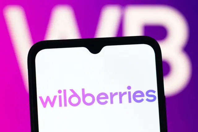 Close up of a smartphone screen showcasing the opening page of the Wildberries app