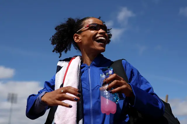Jazmin Sawyers of Team Great Britain reacts