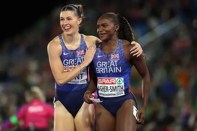 Amy Hunt and Dina Asher-Smith of Team Great Britain