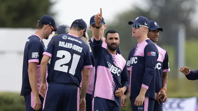 Zafar Gohar celebrates the wicket of Ben Stokes